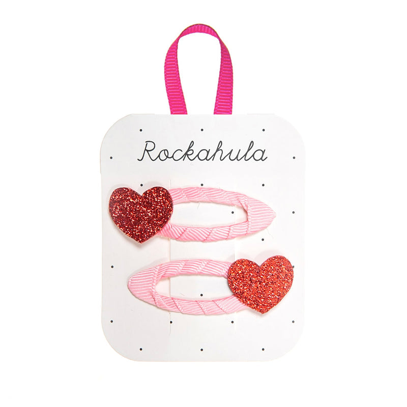Ensemble Barrettes Love Heart Glitter