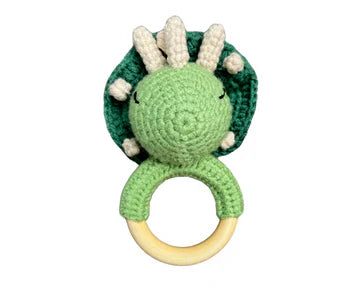 Hochet Bois Et Crochet Mignon Dinosaure Vert