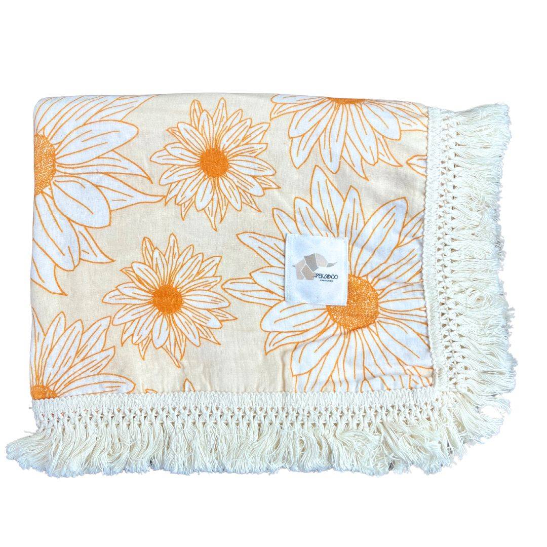 Mousseline Bambou Marguerites Moutarde