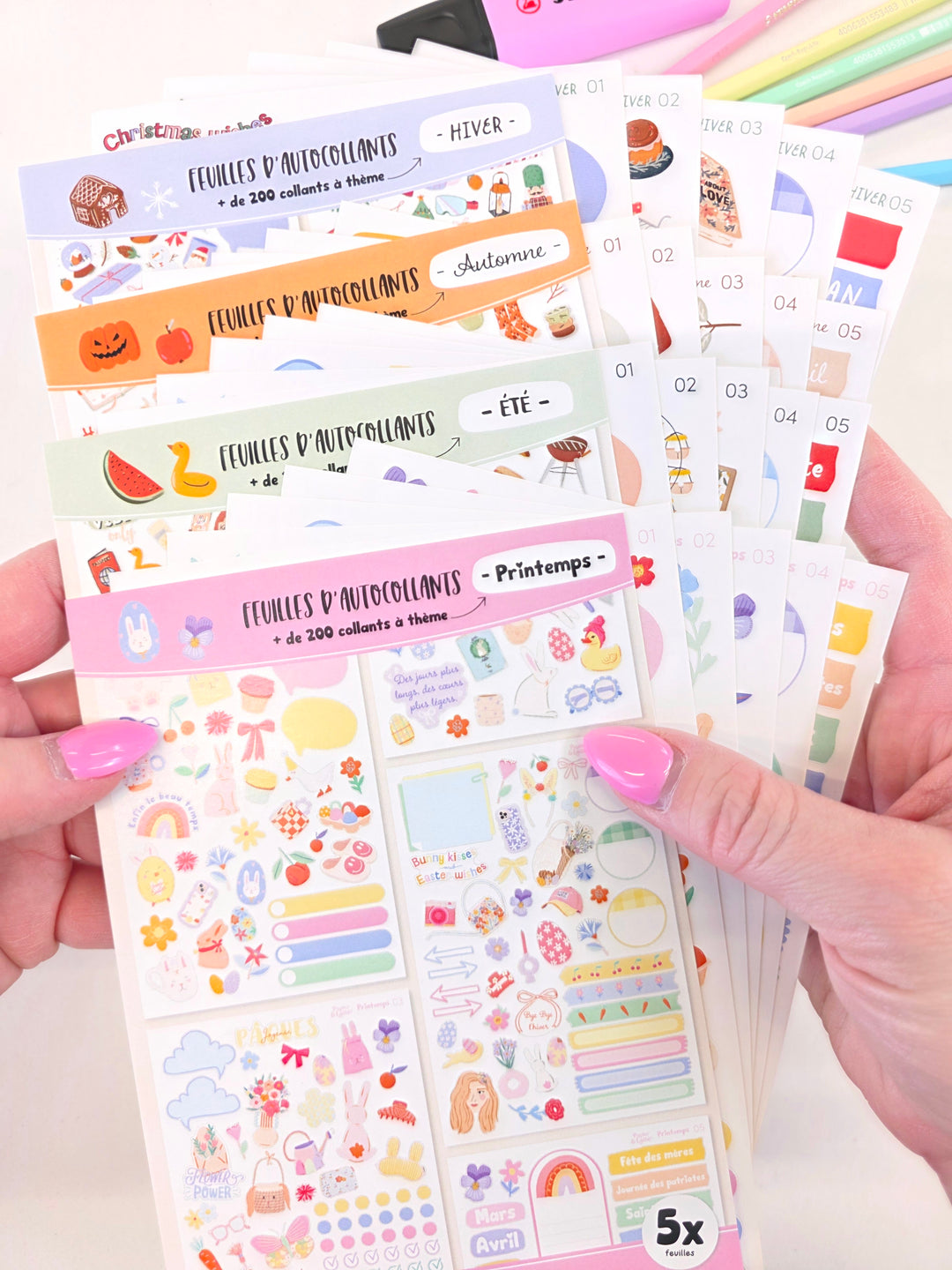 Ensemble 5 Feuilles D'autocollants Printemps