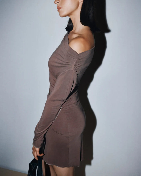 Robe Courte Ajustée Brun