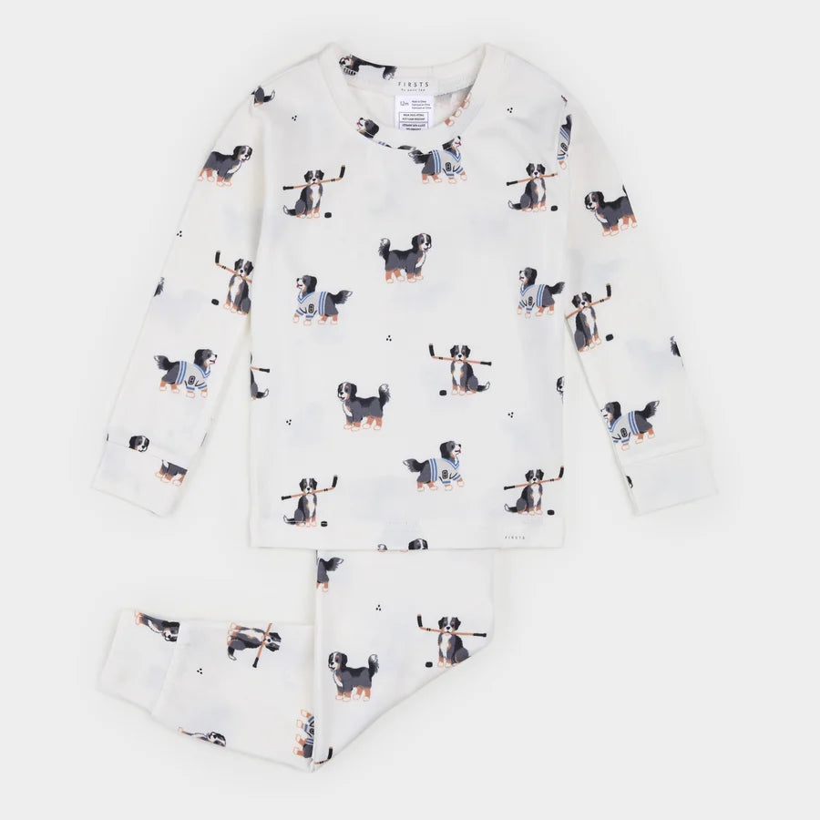 Ensemble Pyjama LunaKnit Blanc Cassé À Imprimé Bouviers Bernois À La Patinoire