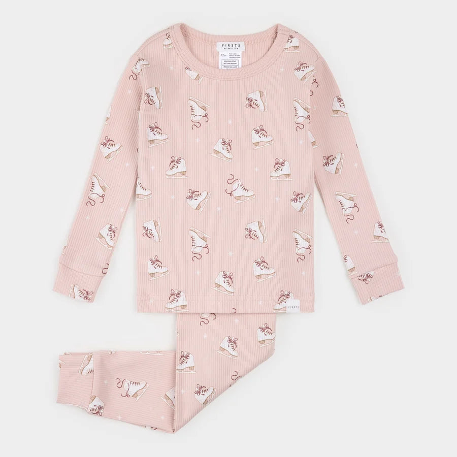 Ensemble Pyjama Côtelé Rose Pâle À Imprimé Patins