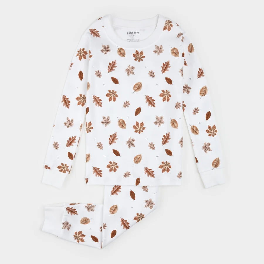 Ensemble Pyjama Blanc Cassé À Imprimé De Feuilles D'automne