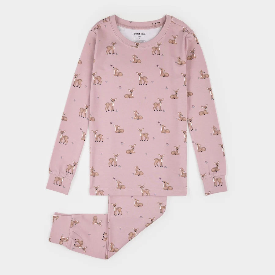 Ensemble Pyjama LunaKnit Mauve À Imprimé Faons D'automne