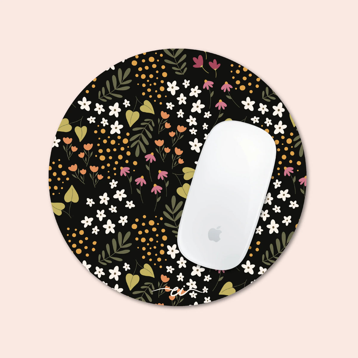 Tapis De Souris Noire Fleuri