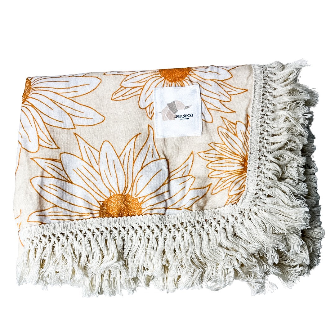 Mousseline Bambou Marguerites Moutarde