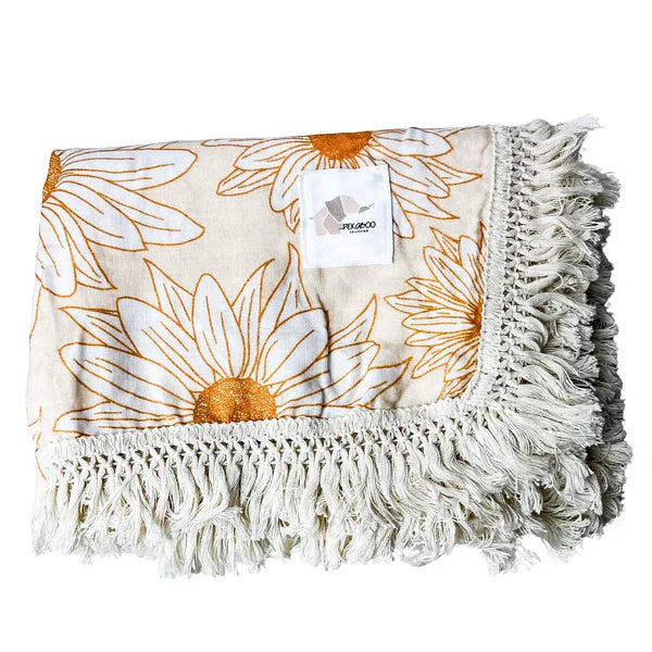 Mousseline Bambou Marguerites Moutarde