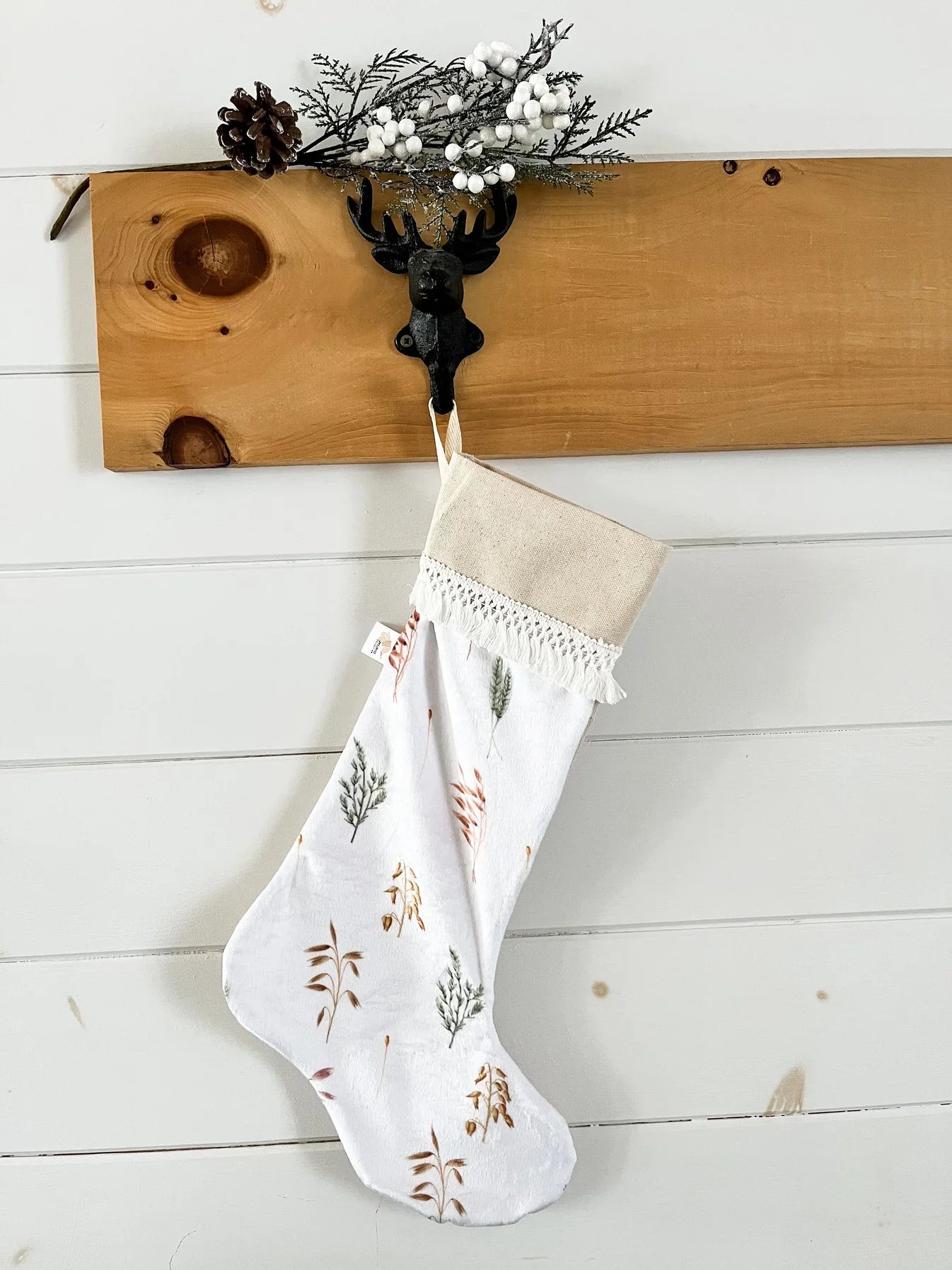Bas De Noël Feuillage Blé Blanc