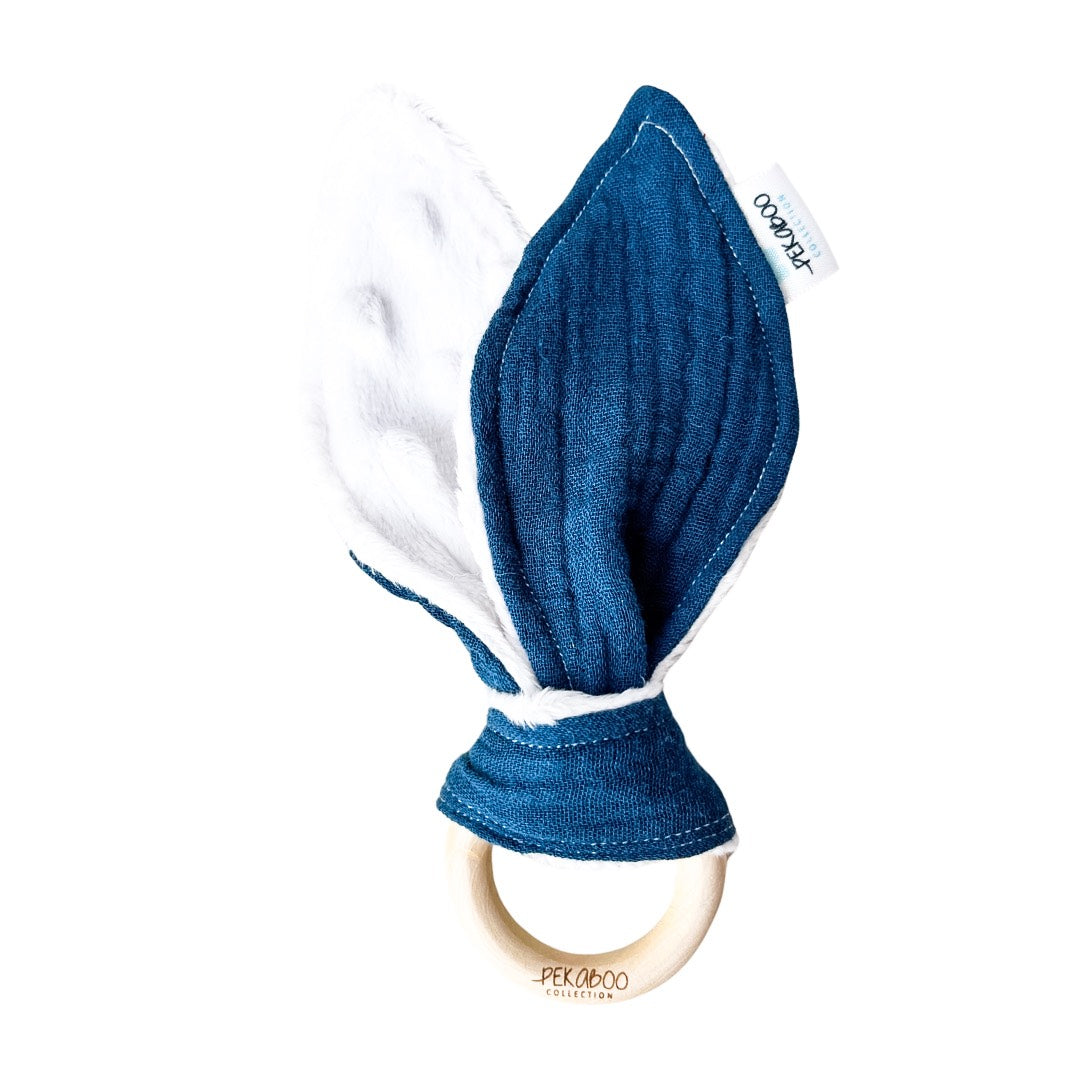 Anneau De Dentition Bois Oreille De Lapin Uni Bleu Aviateur