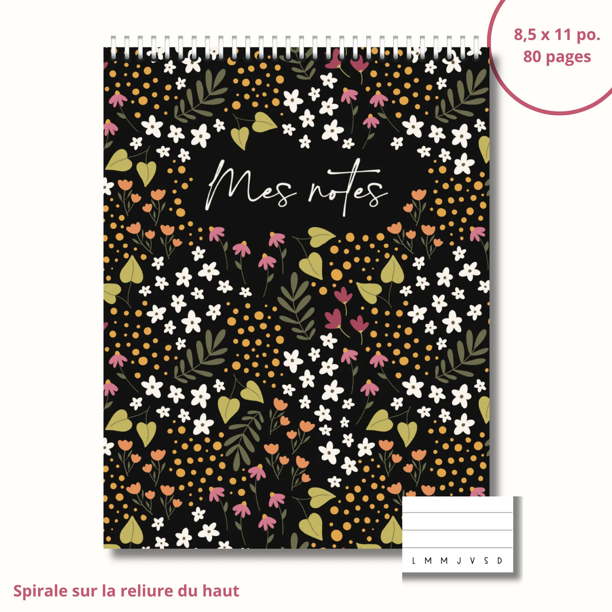 Cahier De Notes Noire Fleuri