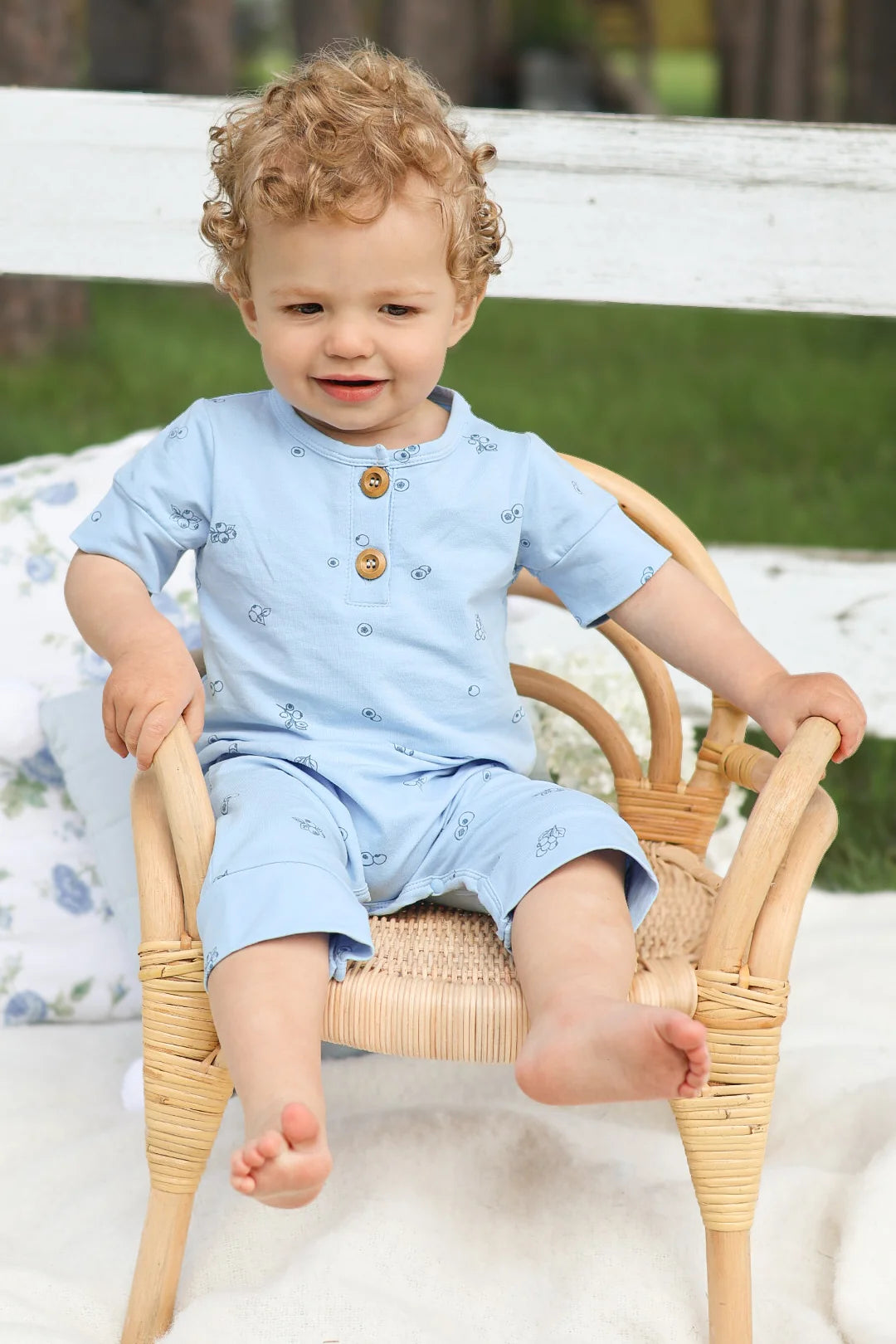 Onesie Évolutif Court Bleu Pâle À Motifs Bleuets