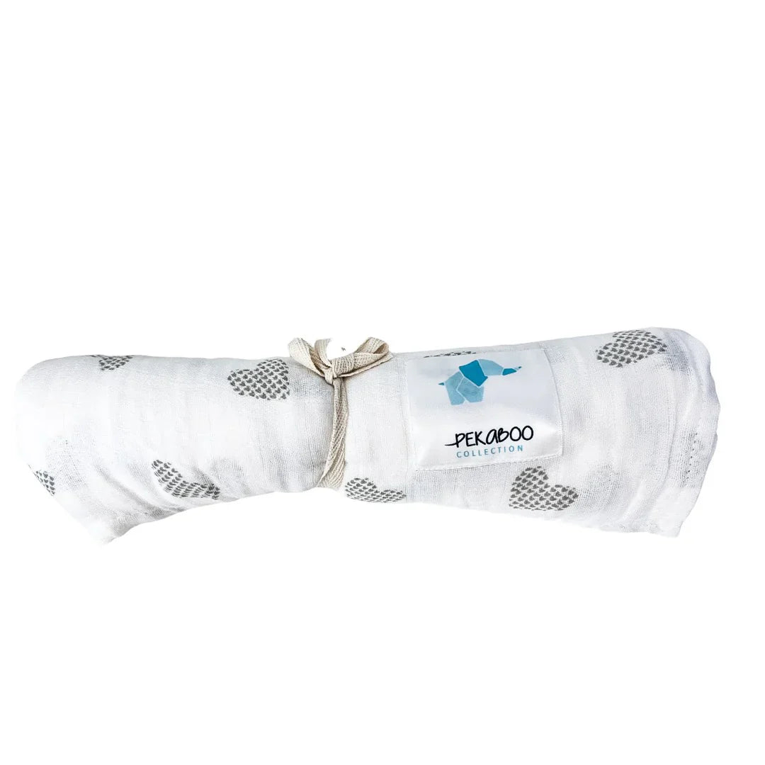 Mousseline Coton Cœur Gris
