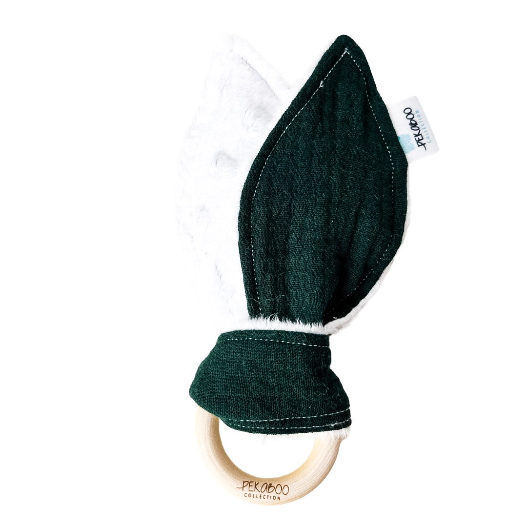 Anneau De Dentition Bois Oreille De Lapin Uni Vert Forêt