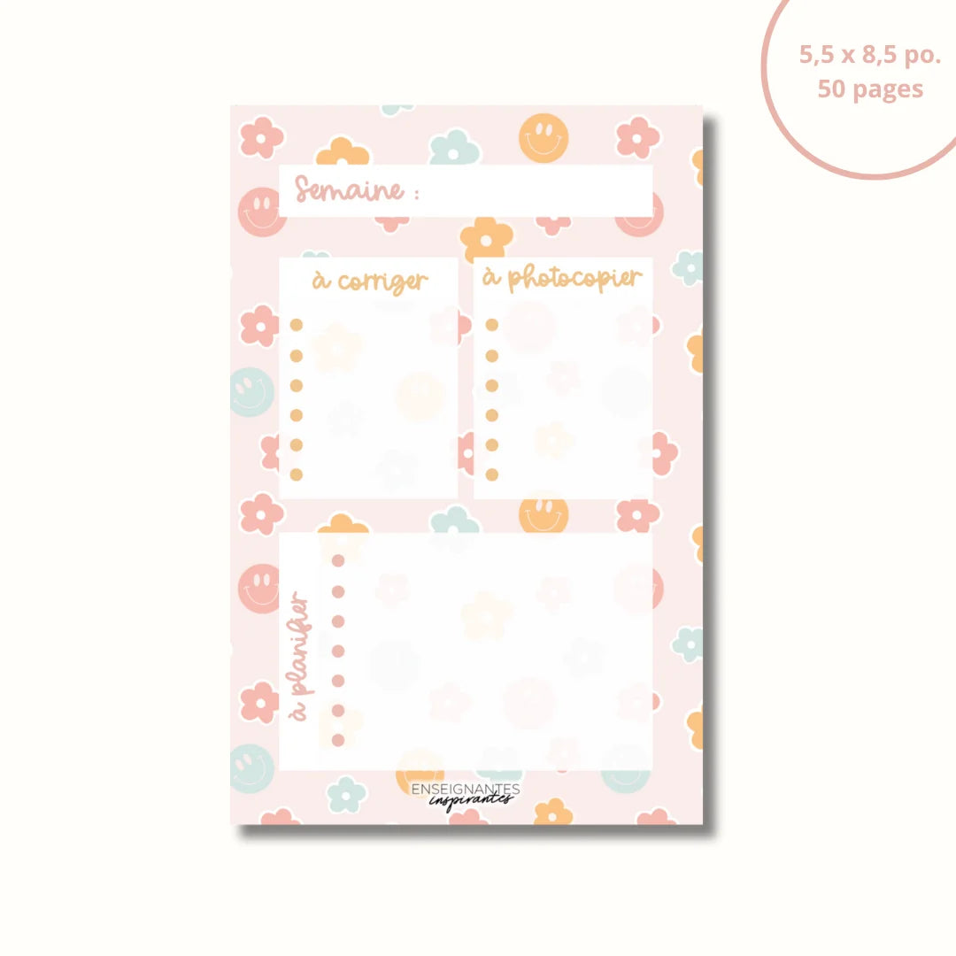 Bloc-Notes Planification Prof Sourires et Fleurs Pastels