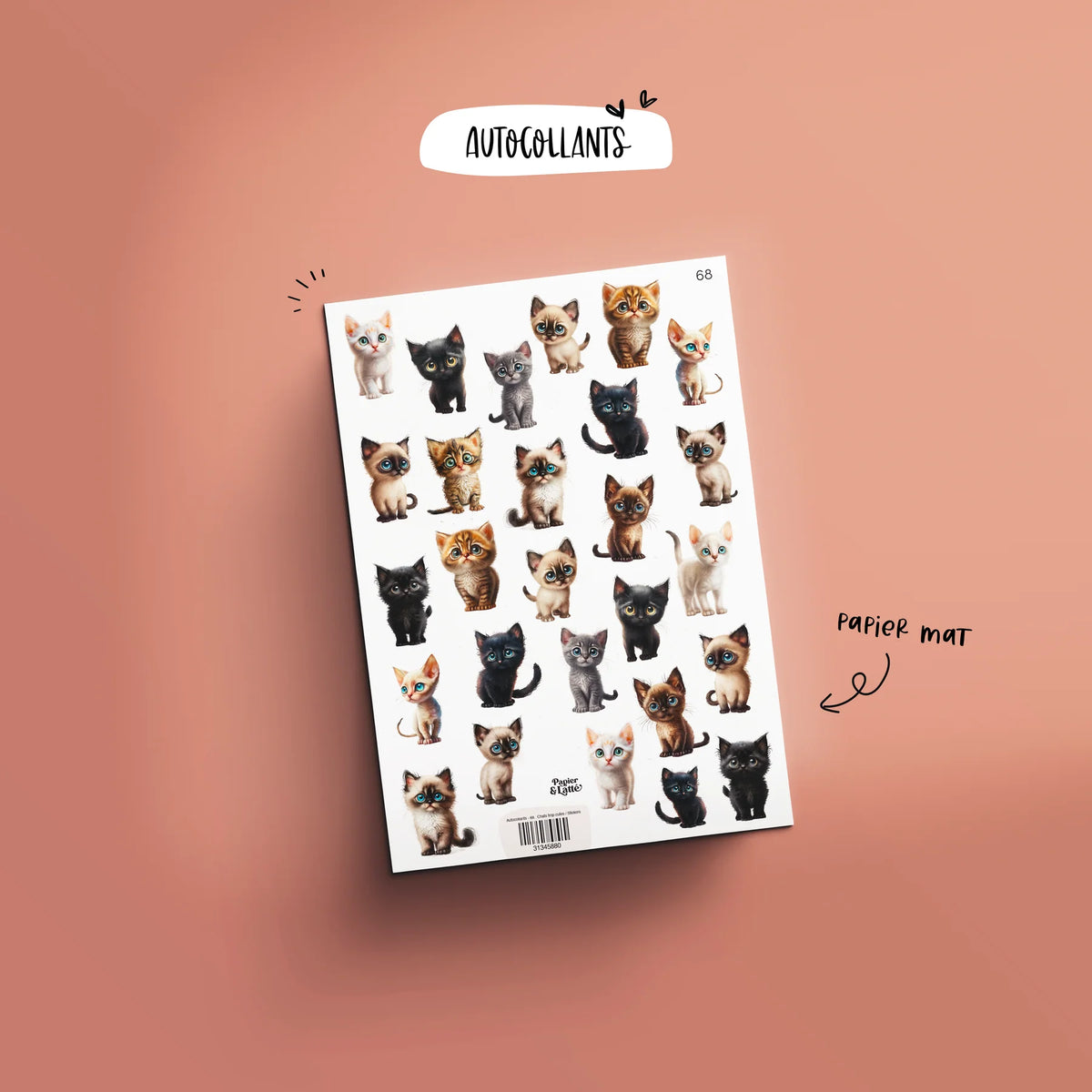 Autocollant 68 Chats Trop Cutes
