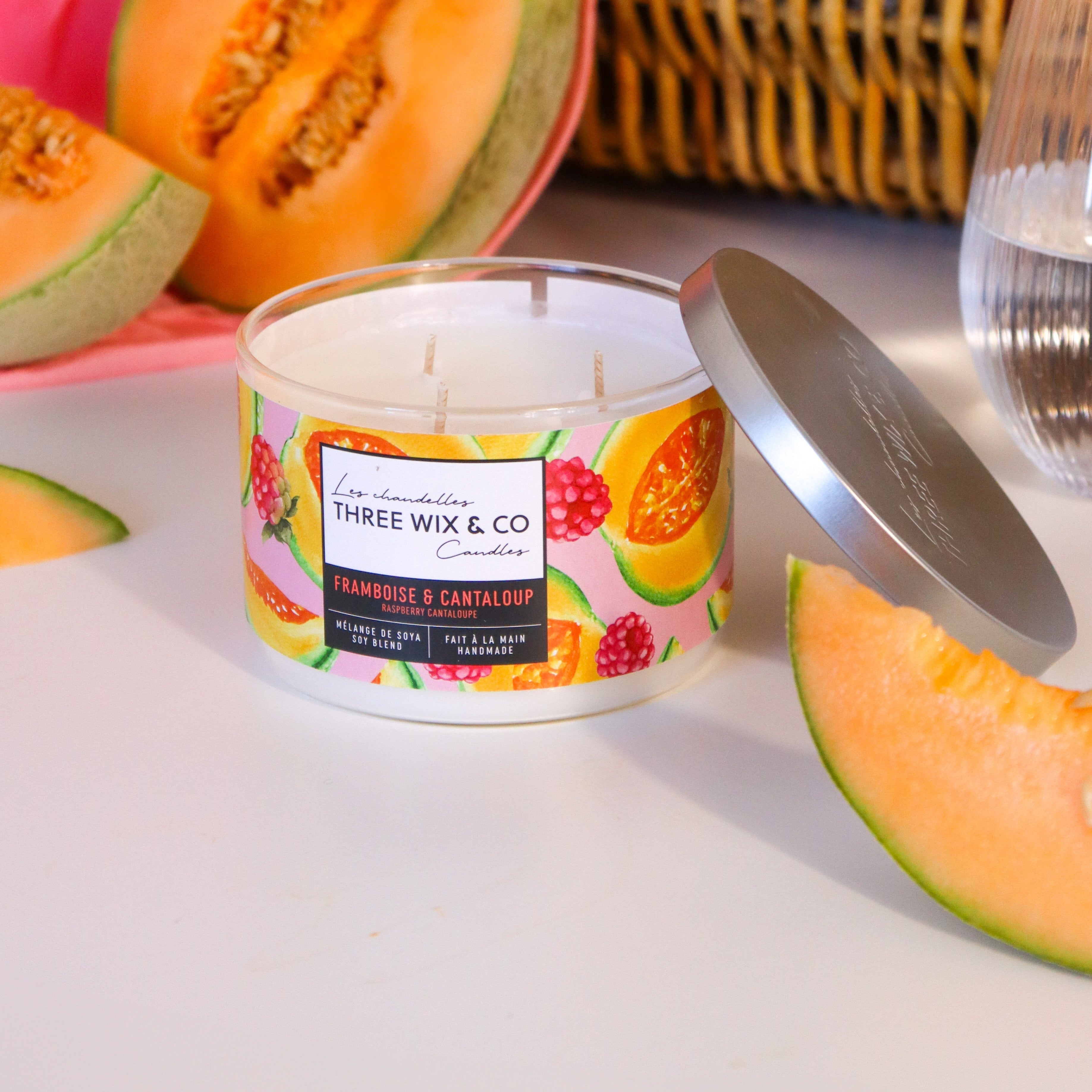 Chandelle À 3 Mèches Framboise & Cantaloup