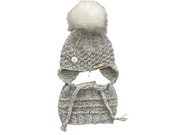 Tuque Avec Cache-Oreilles & Cache-Cou Gris-Blanc (0-3 Mois)