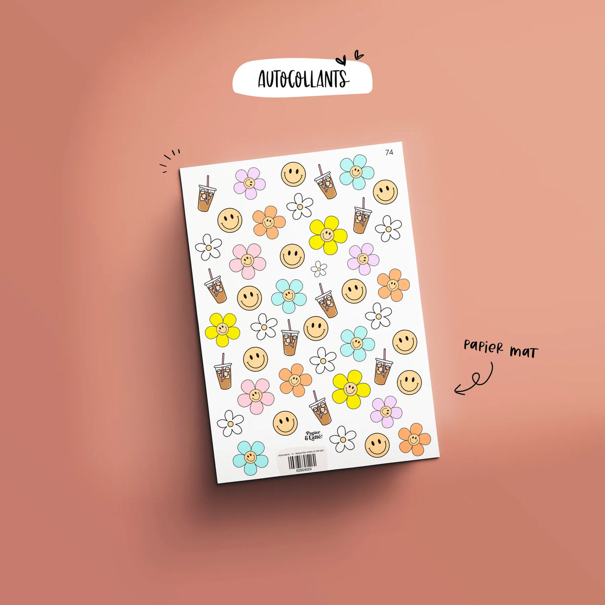 Autocollant 74 Marguerites Smiley Et Café Glacé