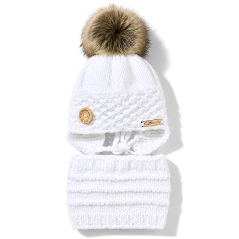 Tuque Avec Cache-Oreilles & Cache-cou Blanc (0-3 Mois)