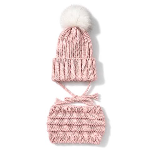 Tuque Évolutive Avec Cordons & Cache-cou Rose Pâle (6-12 Mois)