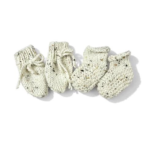 Duo Mitaines & Bas Beige Moustaché (0-3 Mois)