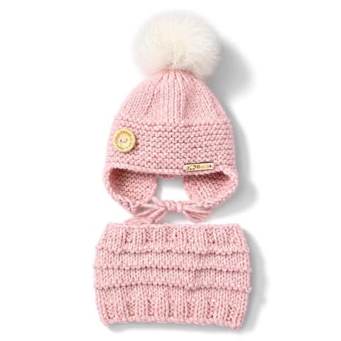 Tuque Avec Cache-Oreilles & Cache-cou Rose (3-6 Mois)
