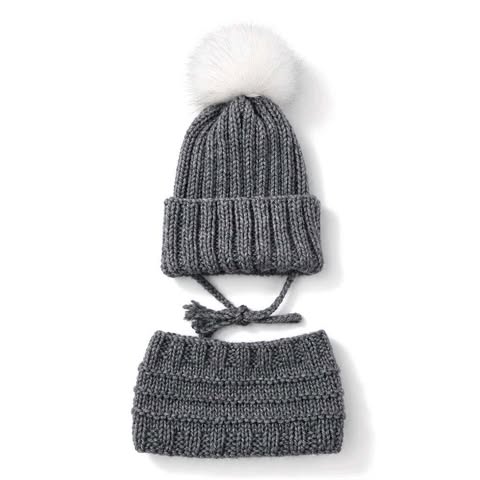 Tuque Évolutive Avec Cordons & Cache-cou Gris (6-12 Mois)