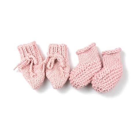 Duo Mitaines & Bas Rose Pâle (0-3 Mois)