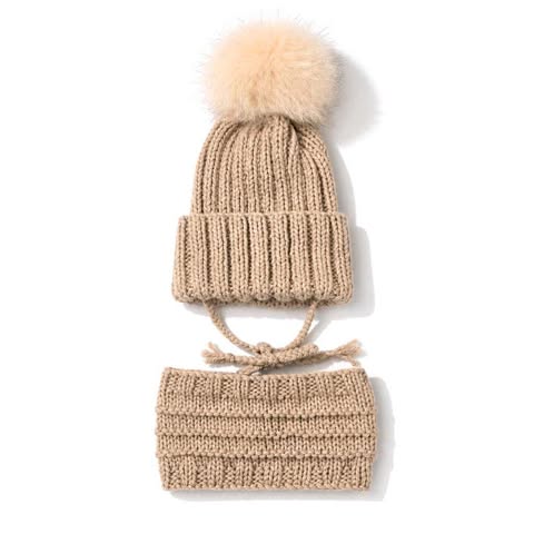 Tuque Évolutive Avec Cordons & Cache-cou Caramel (6-12 Mois)