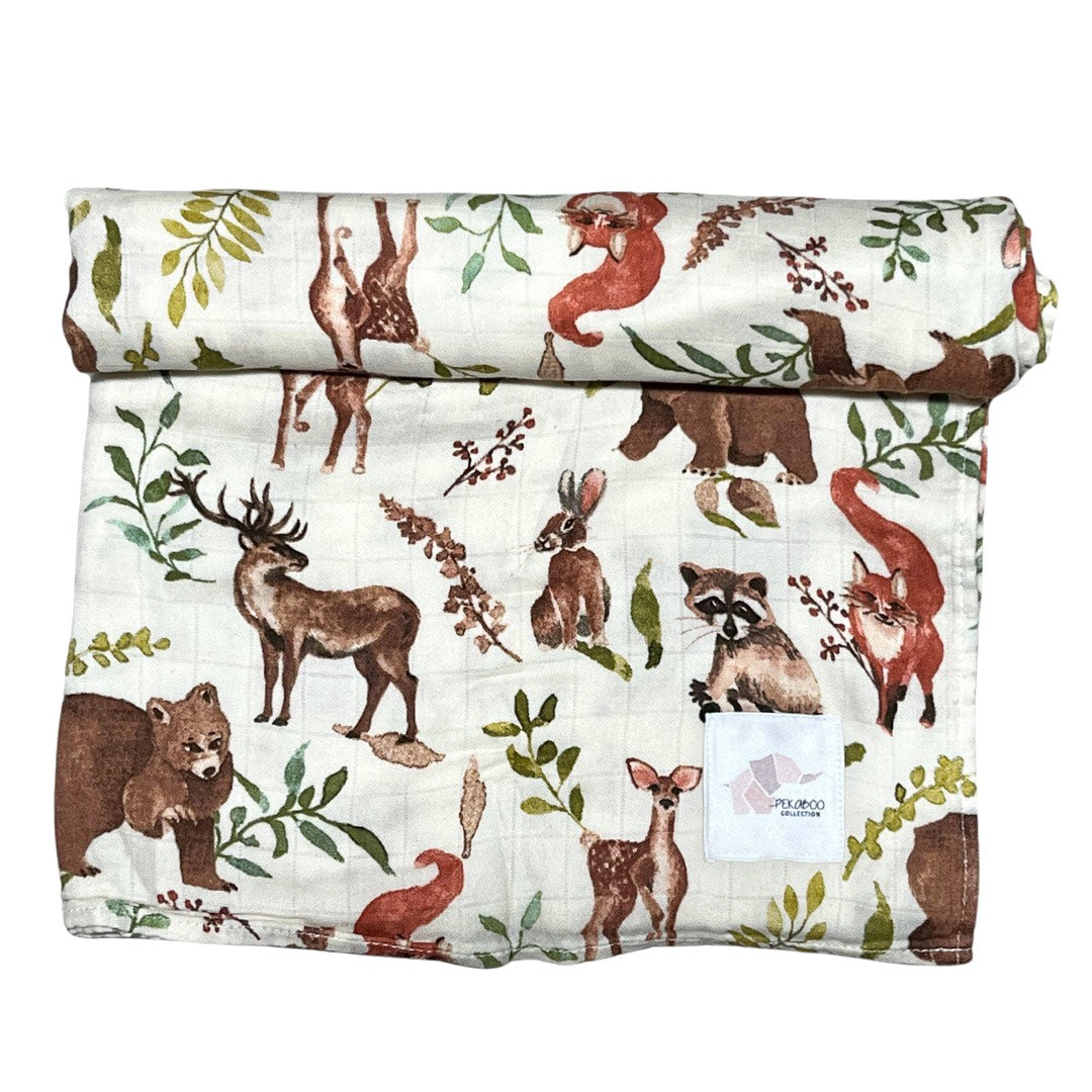 Mousseline Bambou Animaux Bruns