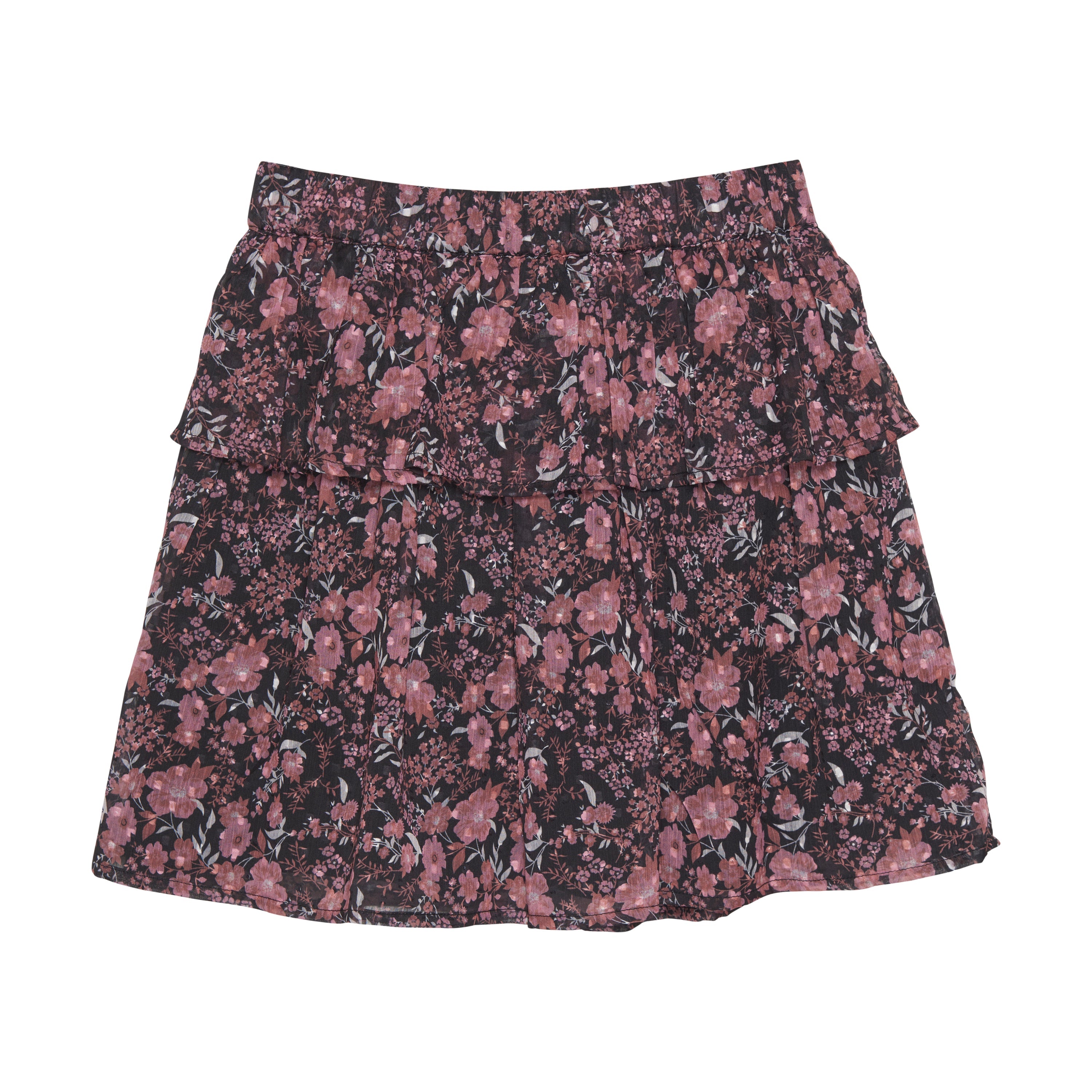 Jupe Imprimé De Fleurs Noir Et Rose