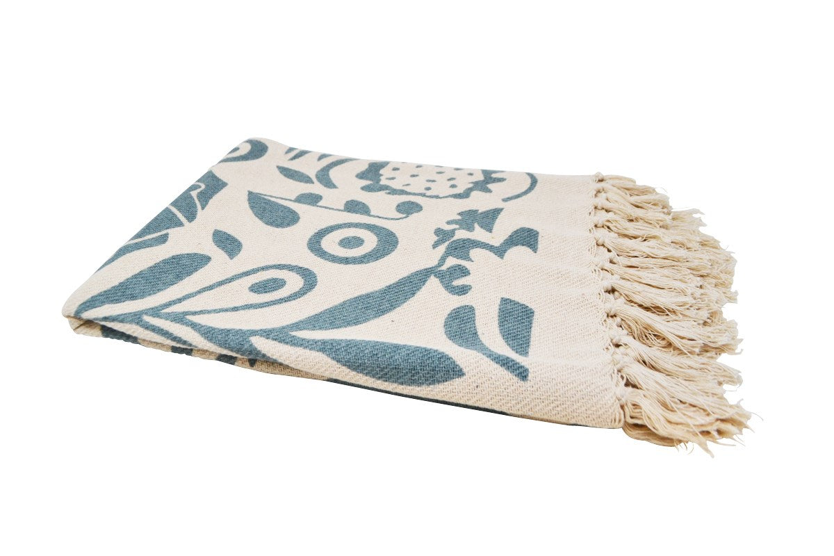 Jeté Motif Floral Bleu