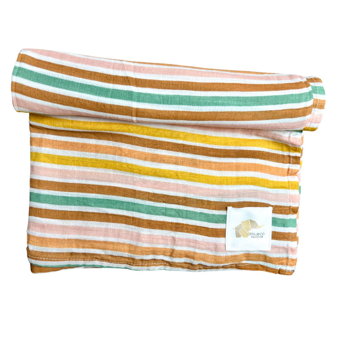 Mousseline Coton Ligné Rust Sauge Rose