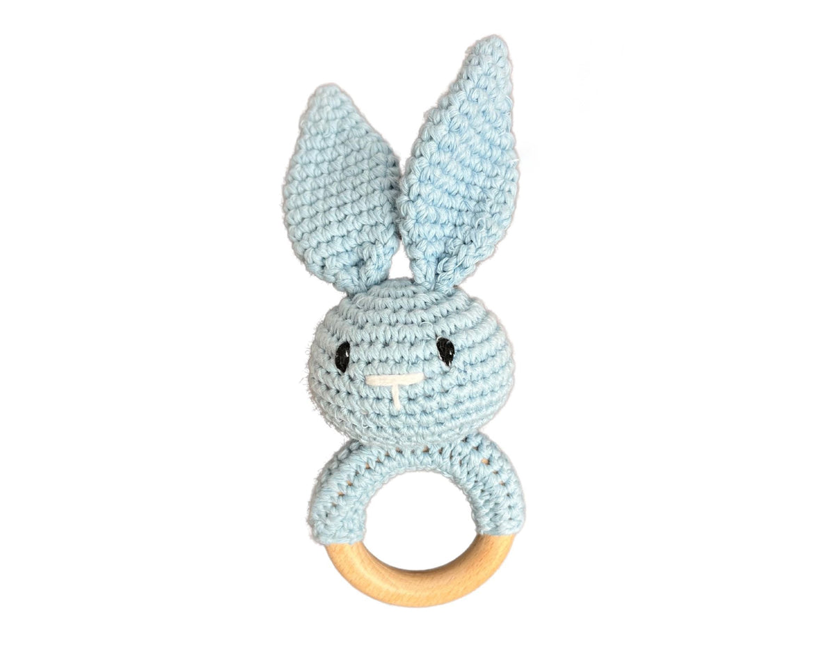 Hochet Bois Et Crochet Lapin Bleu