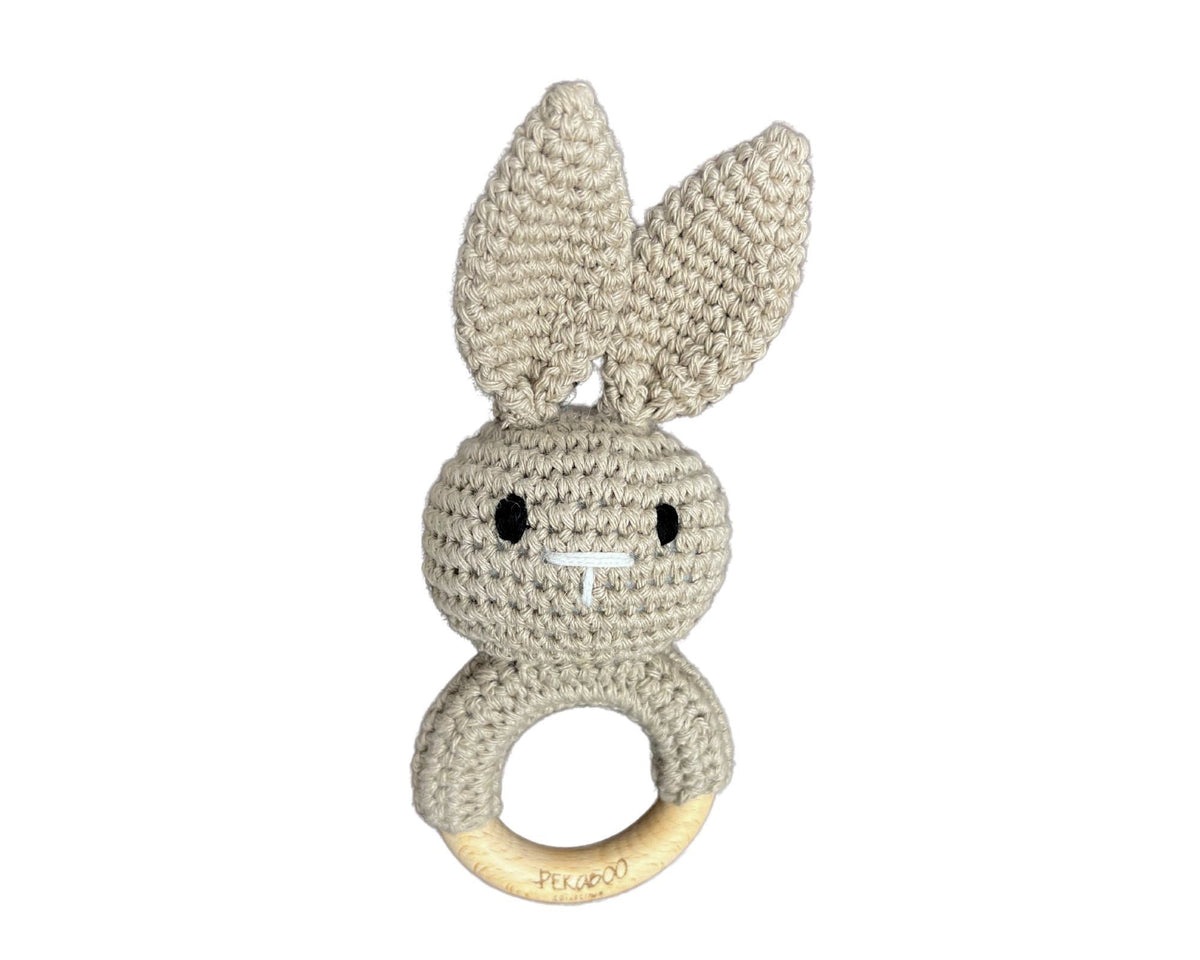 Hochet Bois Et Crochet Lapin Beige Foncé