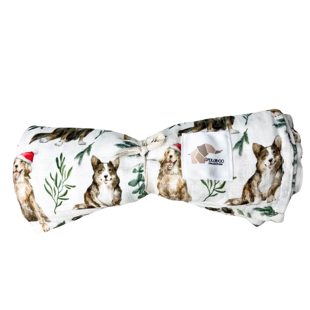 Mousseline Bambou Chiens Noël