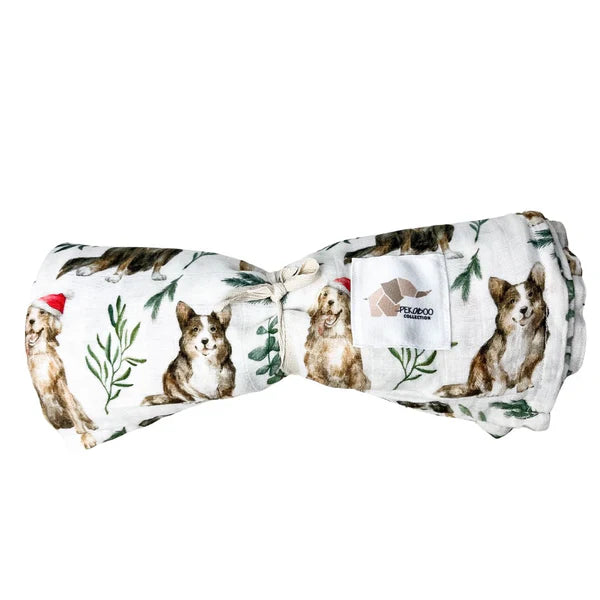 Mousseline Bambou Chiens Noël