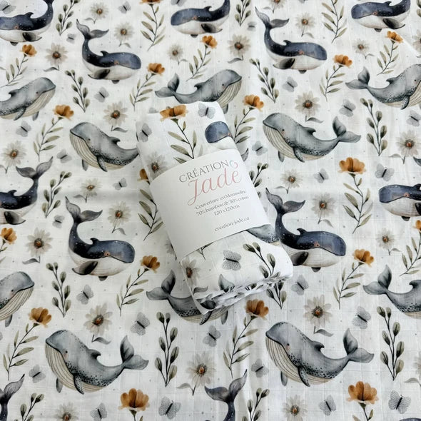 Mousseline Bambou & Coton P'tites Baleines