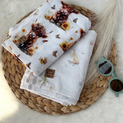 Mousseline De Bambou Vache Highland Et Tournesol