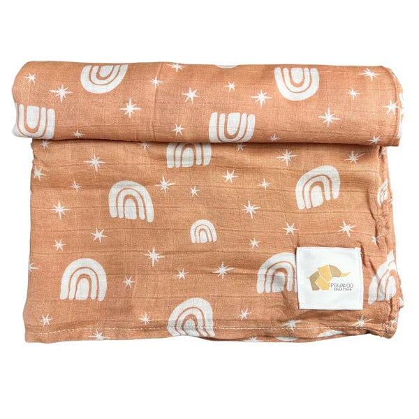 Mousseline Coton Rainbow & Stars Beige Rust