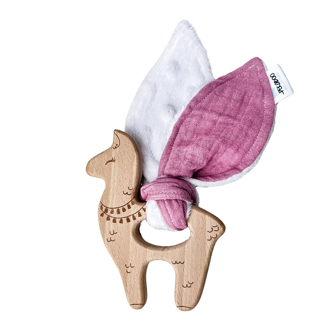 Anneau De Dentition Bois Oreille De Lapin Uni Rose