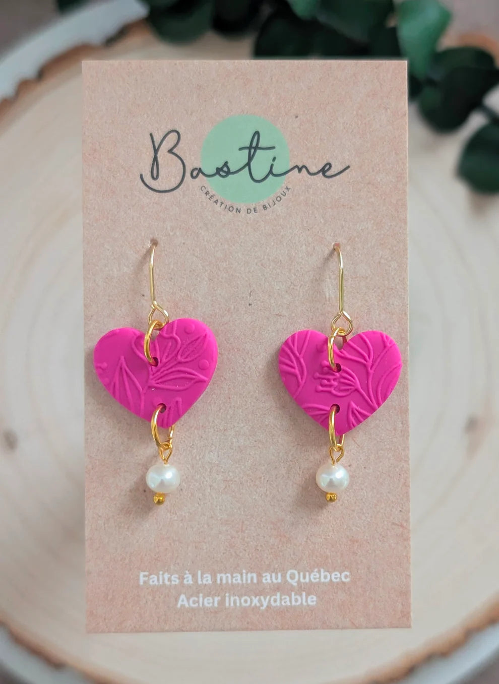 Boucles D'oreilles Pendantes Coeurs Roses Perle D'eau Douce