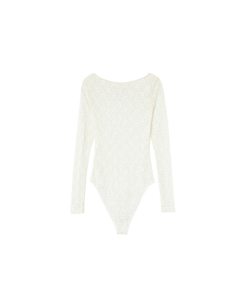 Body En Dentelle Manche Longue Blanc Crème
