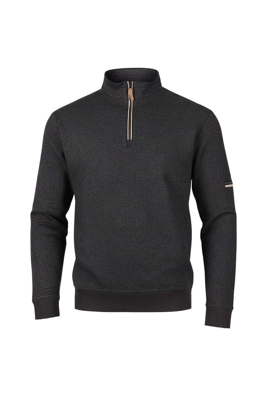 Chandail Col Montant Zip Effet Chiné Pwelt Noir