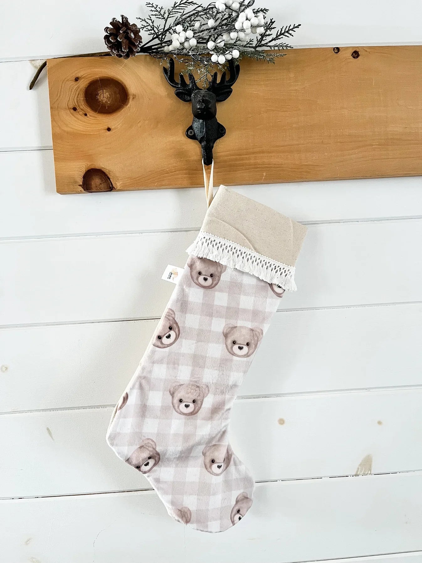 Bas De Noël Ours Beige Carreauté