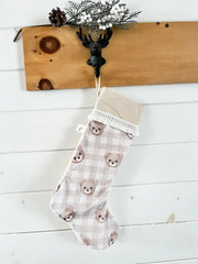 Bas De Noël Ours Beige Carreauté