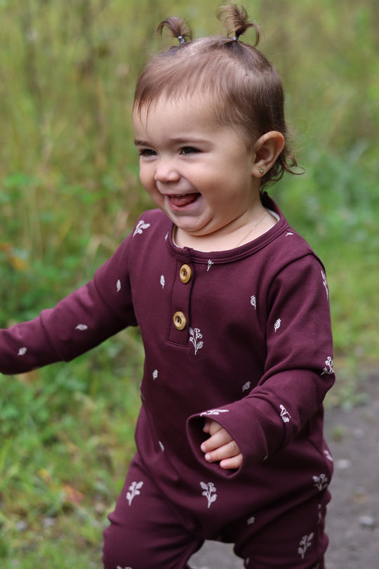 Onesie Évolutif Prune Motif Fleurs