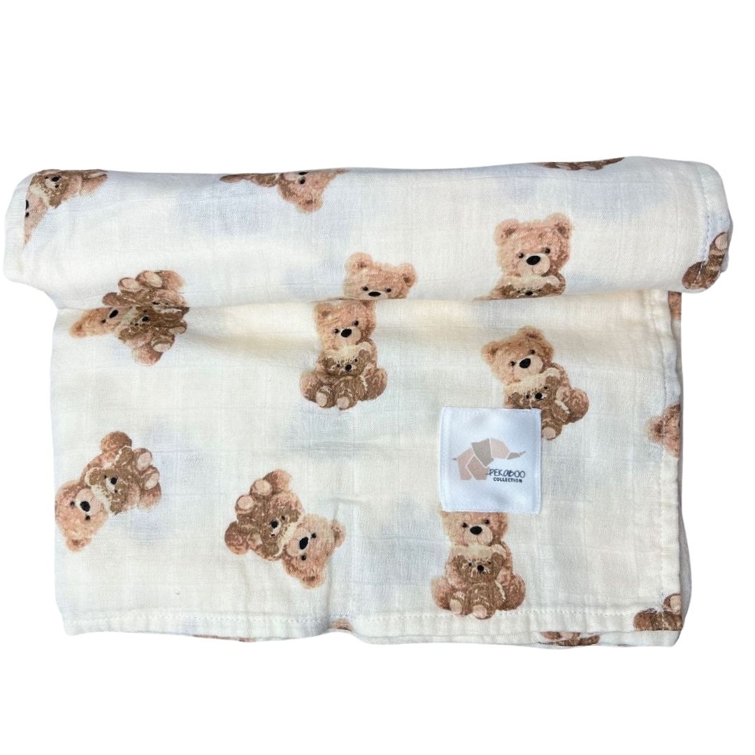 Mousseline Bambou Ourson Beige Baby