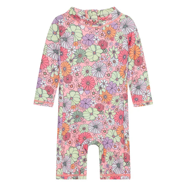 Maillot De Bain Avec Manches Fleurs Coral Blush